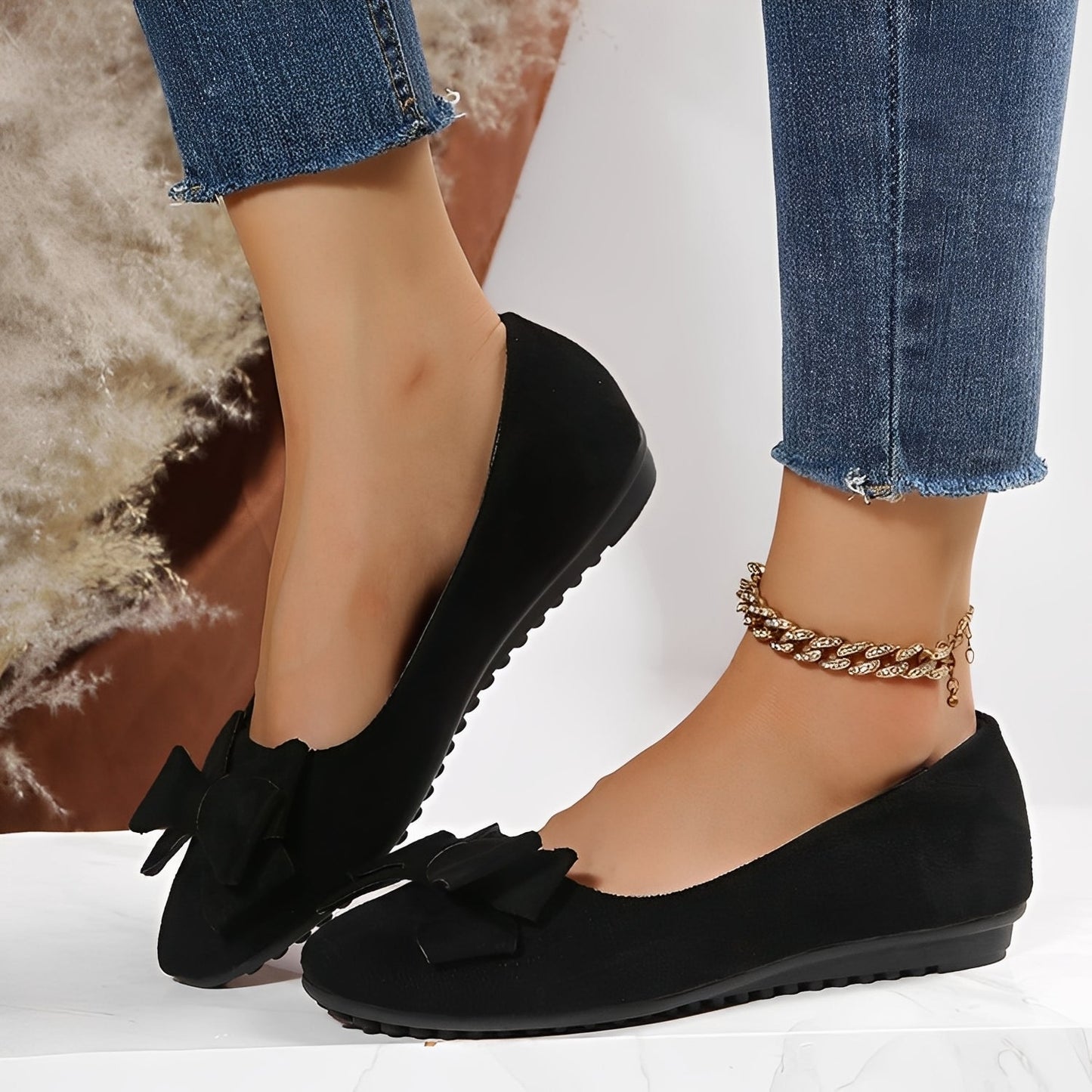 Megan - Luźne buty zamszowe z kokardą dla kobiet