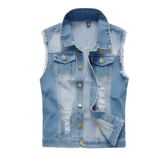 Morley - Retro-jeansowa kamizelka z kieszeniami dla mężczyzn