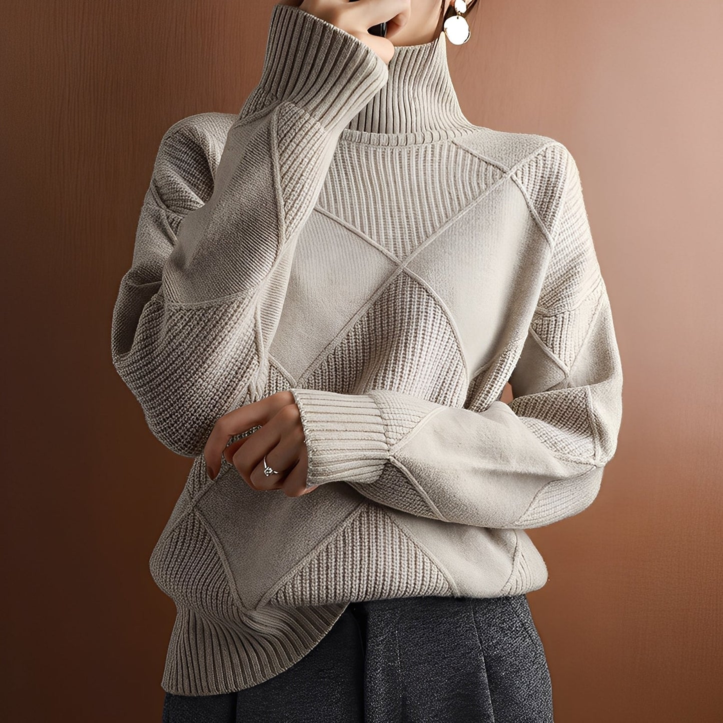 Mariette - Damski sweter oversize z golfem na zimę
