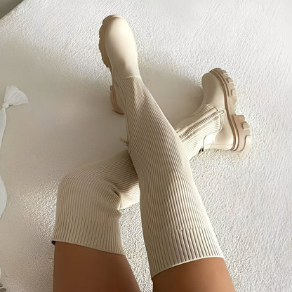 Rosie - Eleganckie ponad kolano dzianinowe buty dla kobiet