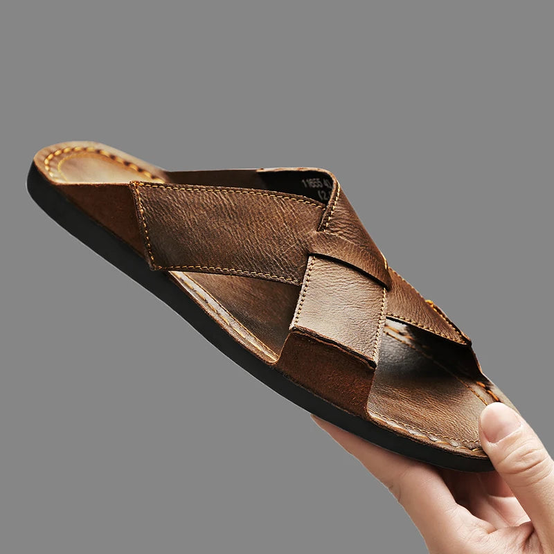 Męskie skórzane klapki typu slip-on z otwartym noskiem czarne brązowe