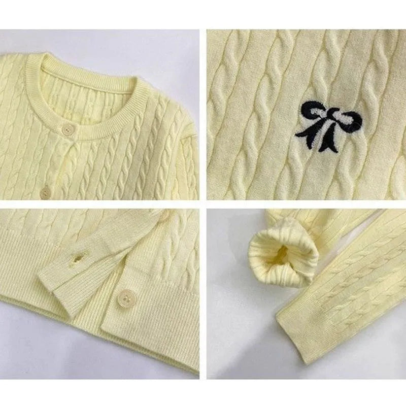 Damski sweter kardigan z dzianiny z haftowanym dekoltem w serek