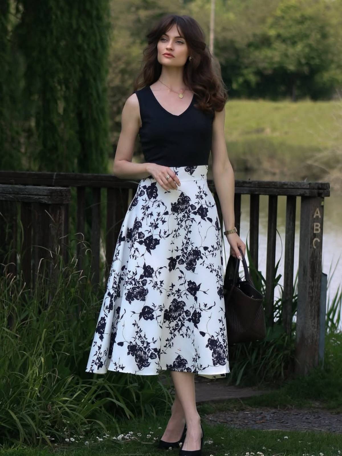 Wintage sukienka koktajlowa trapezowa w stylu pin-up z kwiatowym wzorem z lat 50.