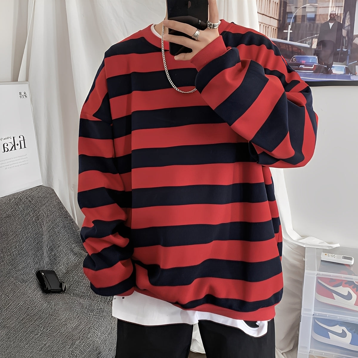 Christian - Oversized-sweterek z dzianiny w paski dla mężczyzn