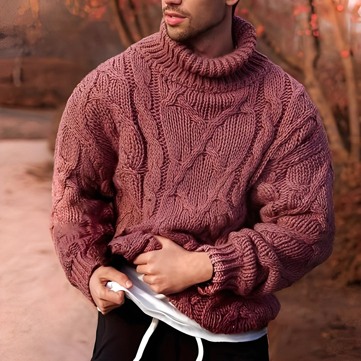 Adrian - Stylowy, grubo dziergany sweter dla mężczyzn