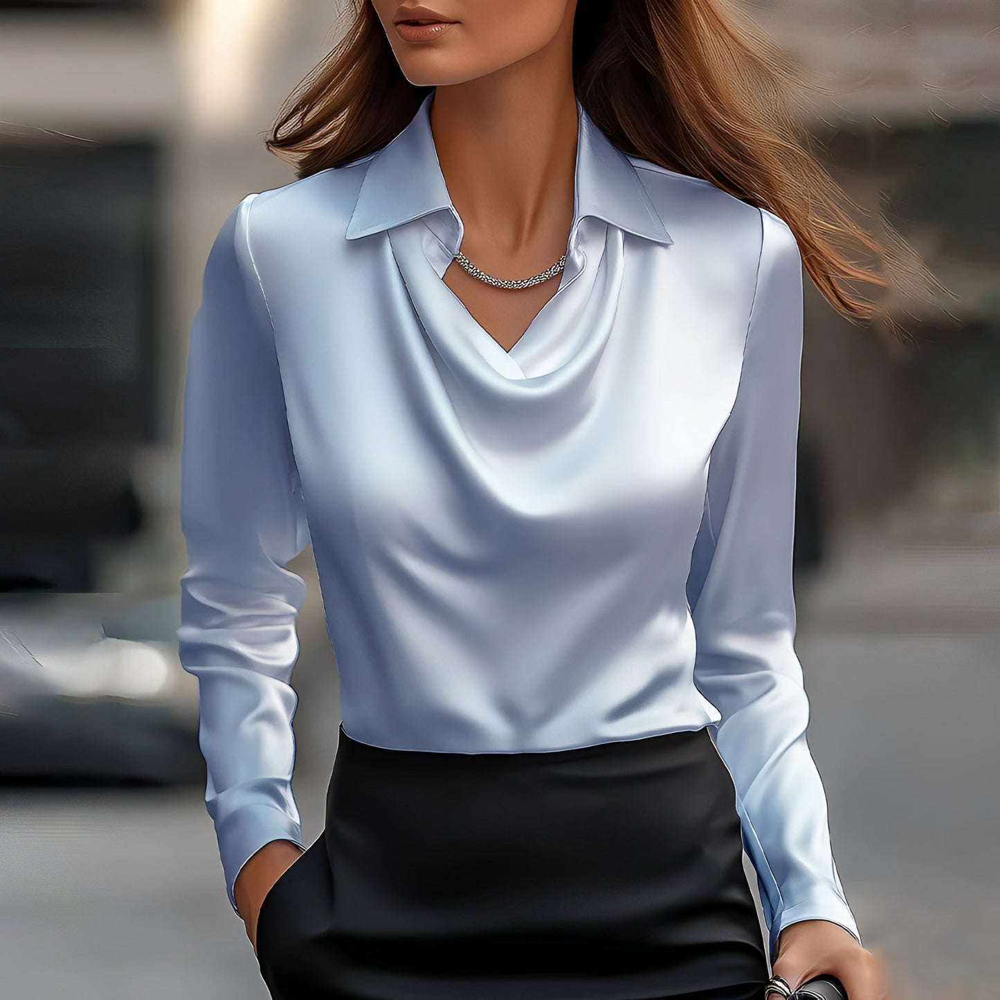 Sélène - Elegancka bluzka z drapowanym kołnierzem dla kobiet