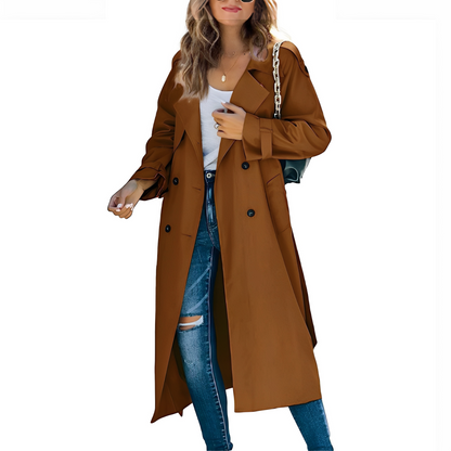 Jodie - Stylowy długi dwurzędowy trencz dla kobiet