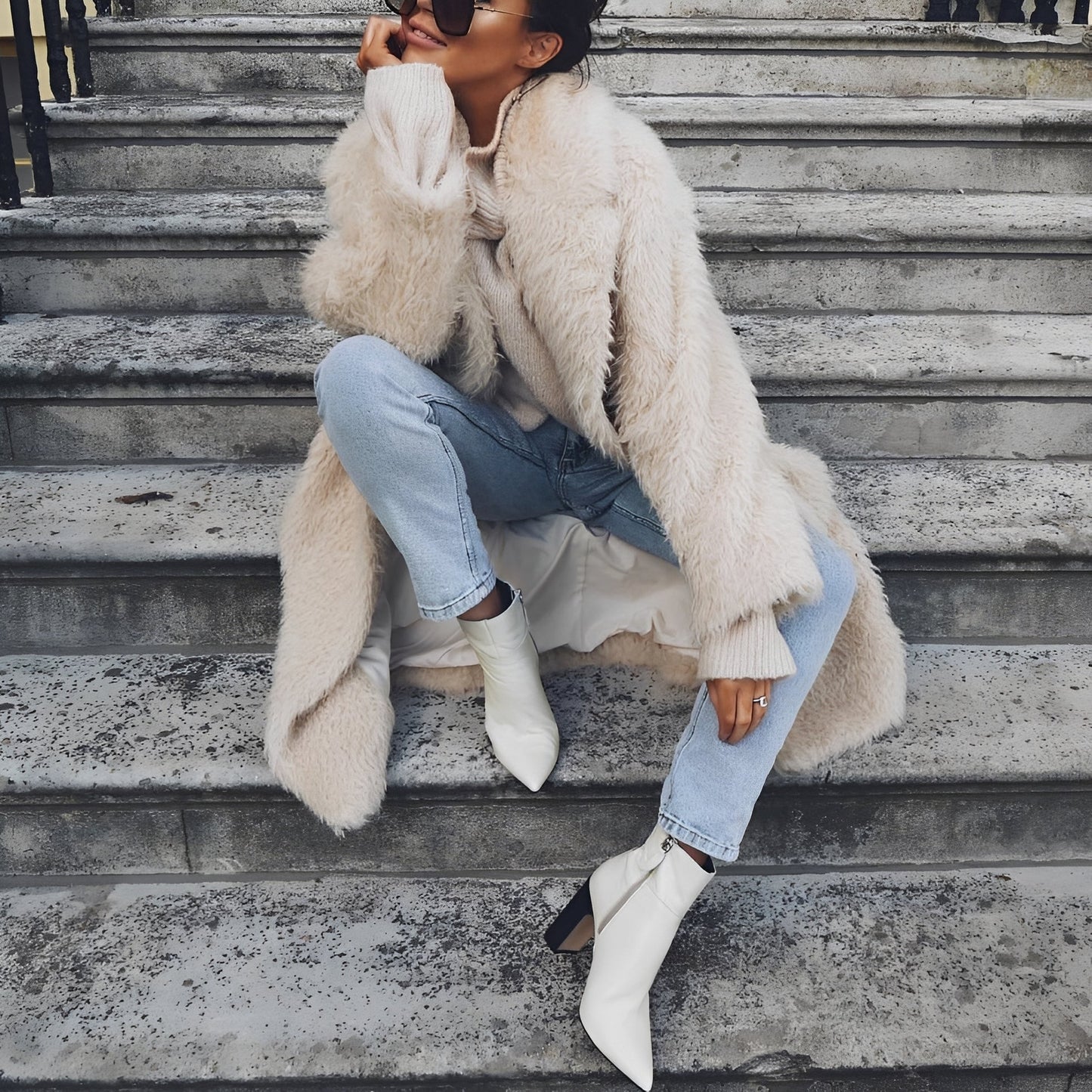 Millie - Elegancki długi płaszcz futrzany dla kobiet