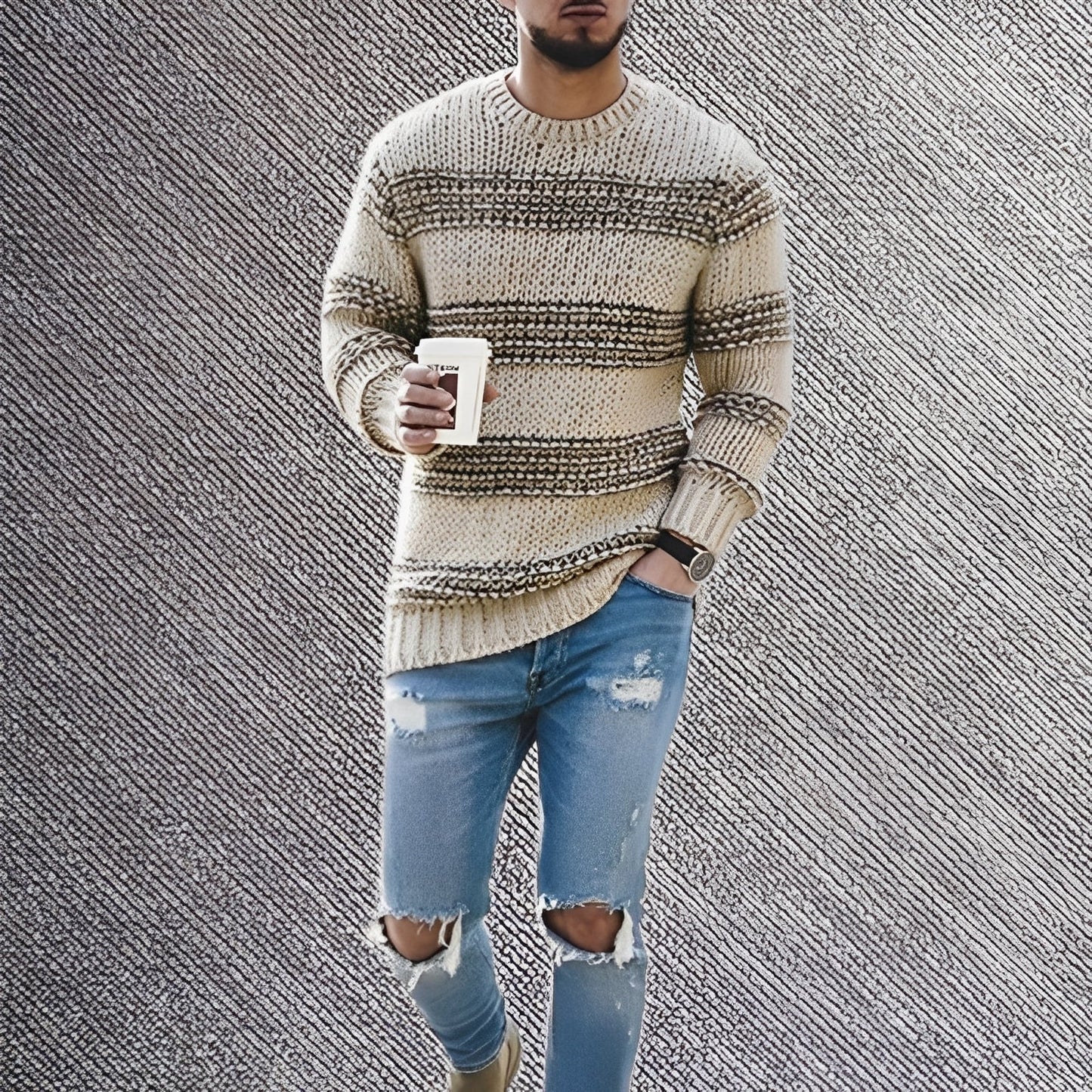 Ronnie - Luźny pasiasty sweter dla mężczyzn
