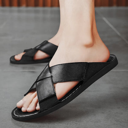 Męskie skórzane klapki typu slip-on z otwartym noskiem czarne brązowe
