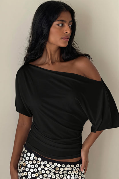 Damski Top Hiszpanka Marszczony Slim Fit