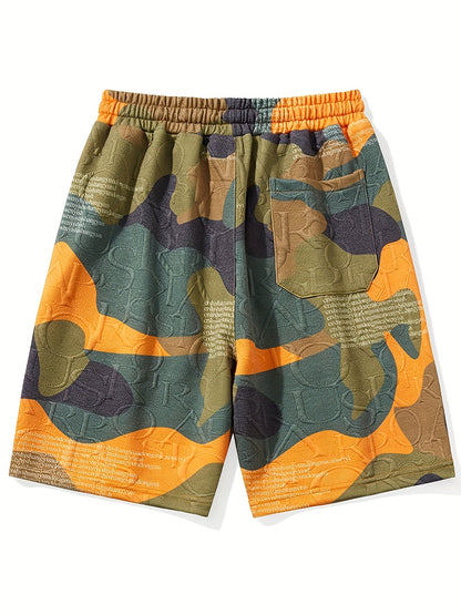 Męskie szorty camo z elastyczną talią detal materiału