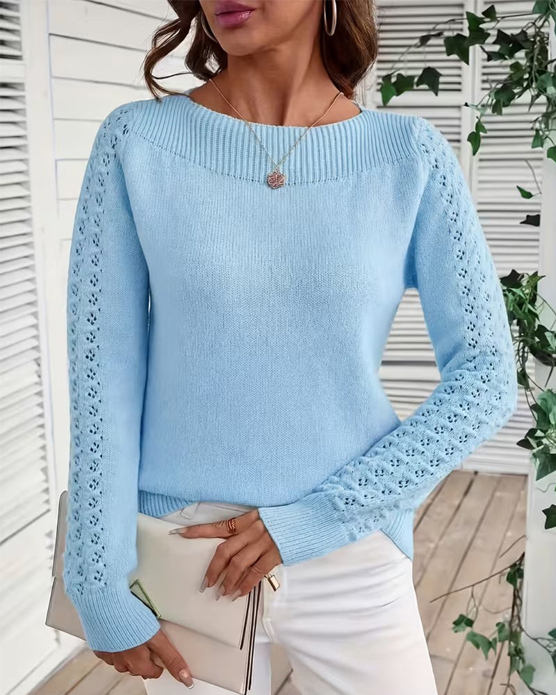 Sweter Dzianinowy Z Dekoltem W Łódkę I Długim Rękawem