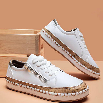 Damskie skórzane sneakersy na platformie z kwiatowym wzorem, ortopedyczne, komfortowe