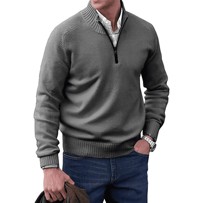 Męski Stylowy Sweter z Półzamkiem i Dzianiny