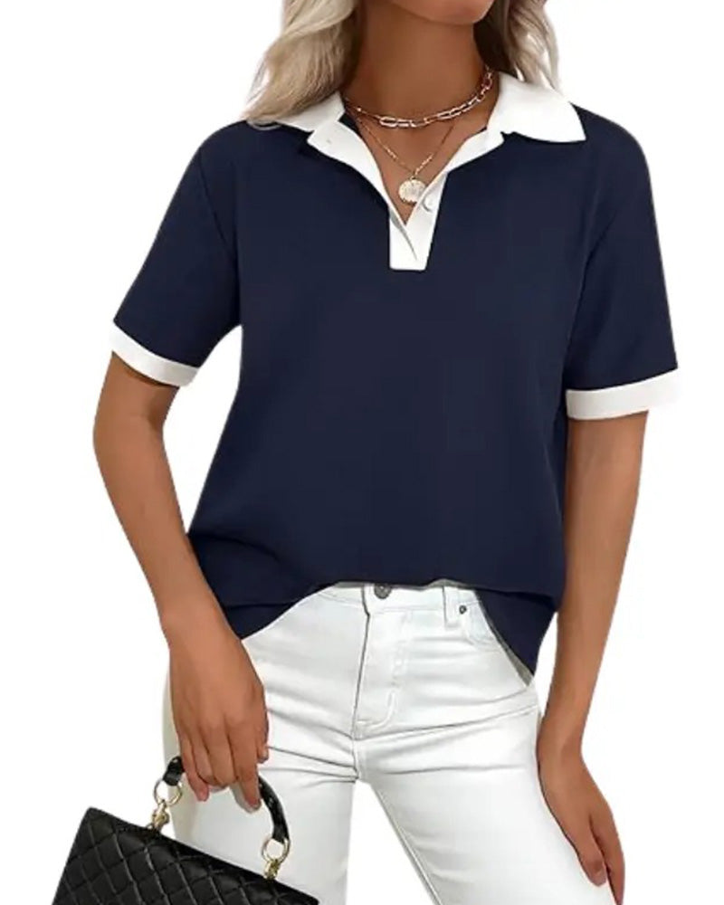 Damski T Shirt Polo Color Block Z Krótkim Rękawem