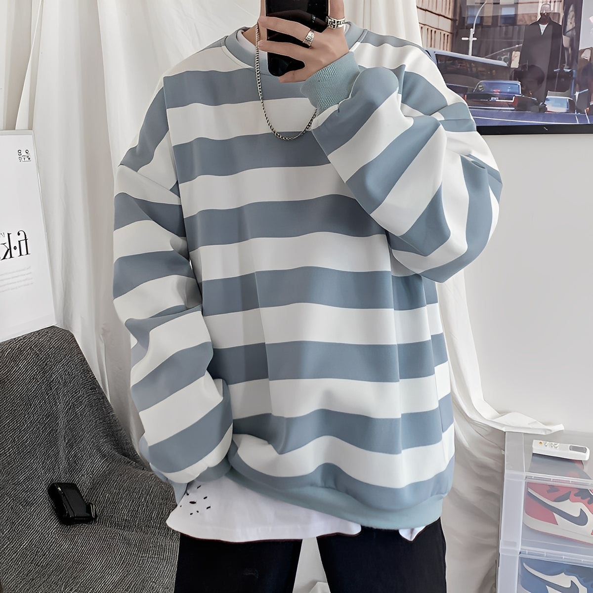 Christian - Oversized-sweterek z dzianiny w paski dla mężczyzn