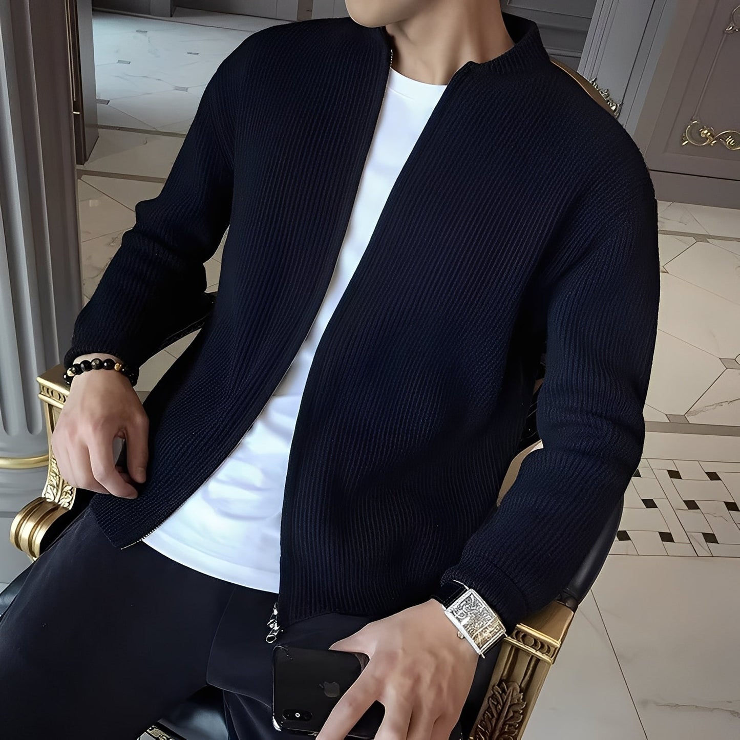 Damon - Retro sweter z dzianiny z zamkiem dla mężczyzn