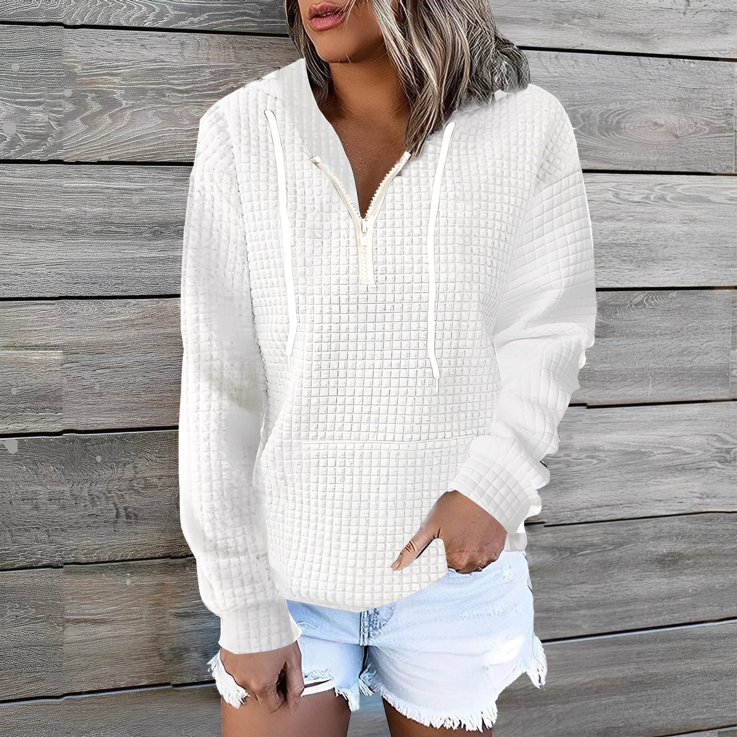 Amanda - Stylowy Waffel-Hoodie dla kobiet