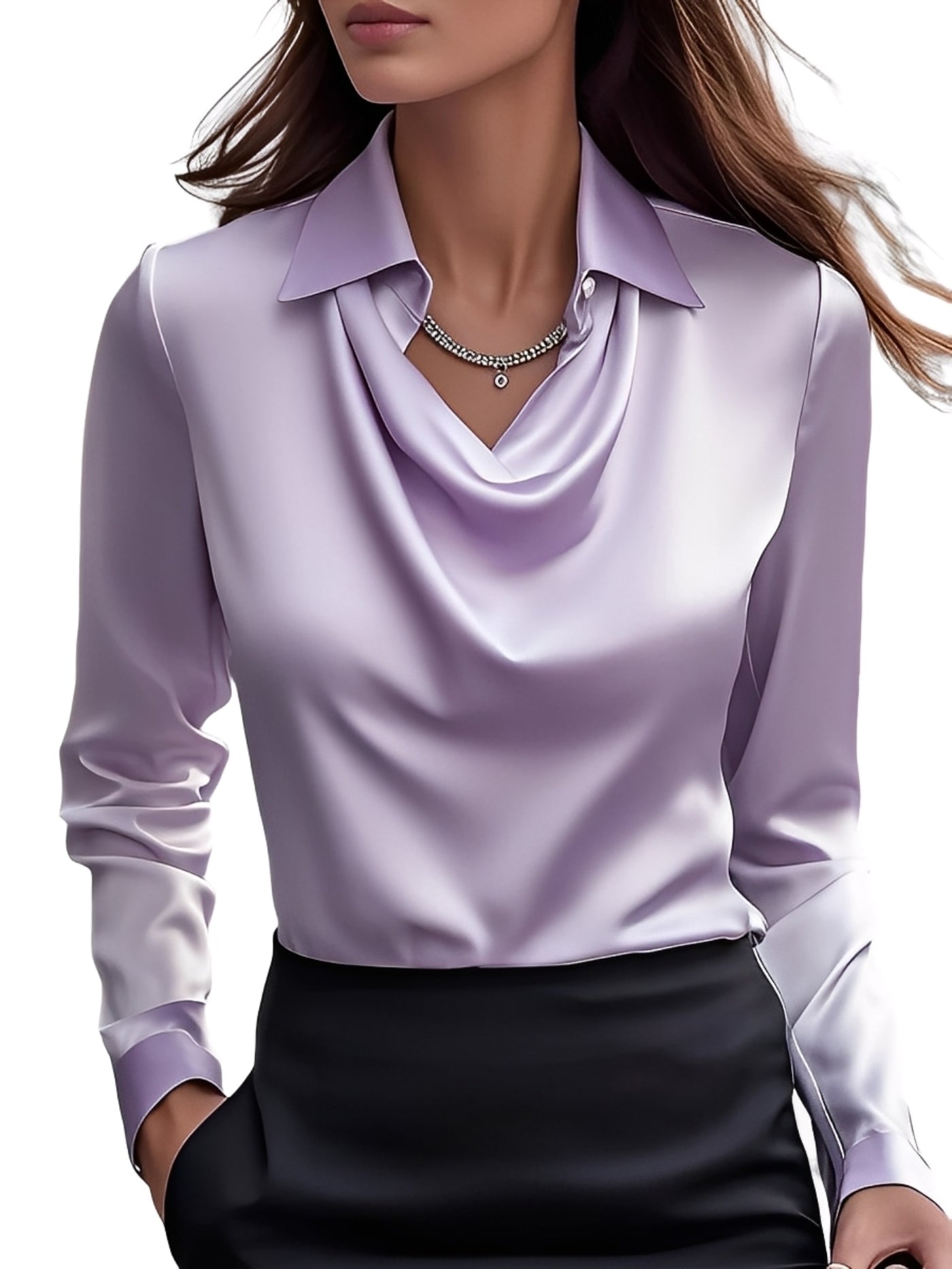 Dionne - Elegancka bluzka z długim rękawem z satyny dla kobiet