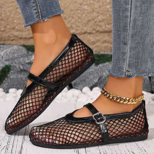 Damskie buty Mary Jane z siateczki na co dzień, widok z boku