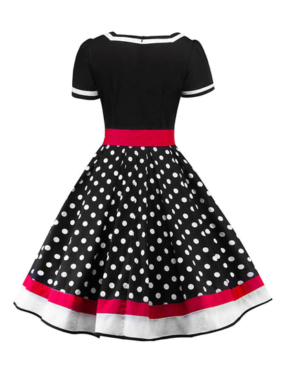 Wintage sukienka koktajlowa w grochy w stylu rockabilly z lat 50.