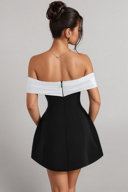 Mini sukienka Bardot Bubblehem w czarno-białe paski