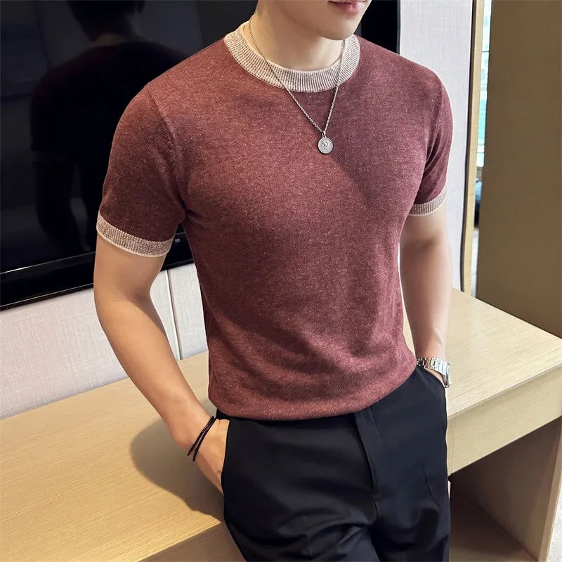 Męski T-shirt z Lyocellu i Lnu z Okrągłym Kołnierzem, Oddychający