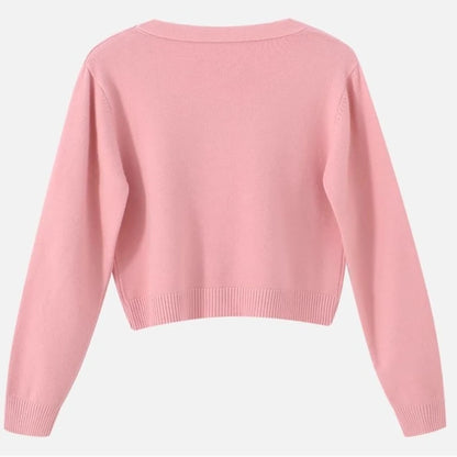 Krótki sweter damski z dzianiny z dekoltem w serek