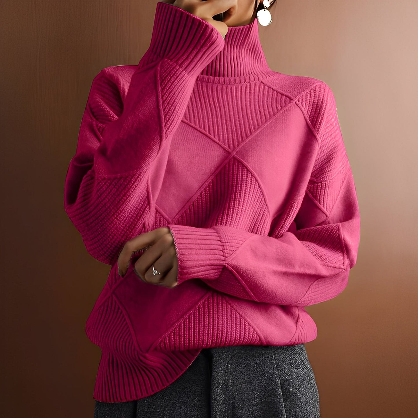 Mariette - Damski sweter oversize z golfem na zimę