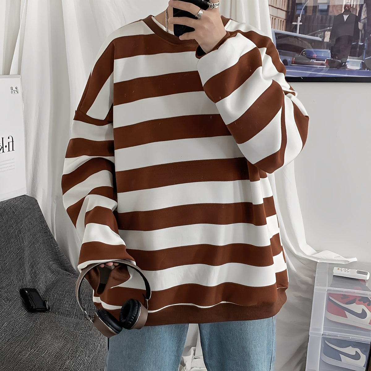 Christian - Oversized-sweterek z dzianiny w paski dla mężczyzn