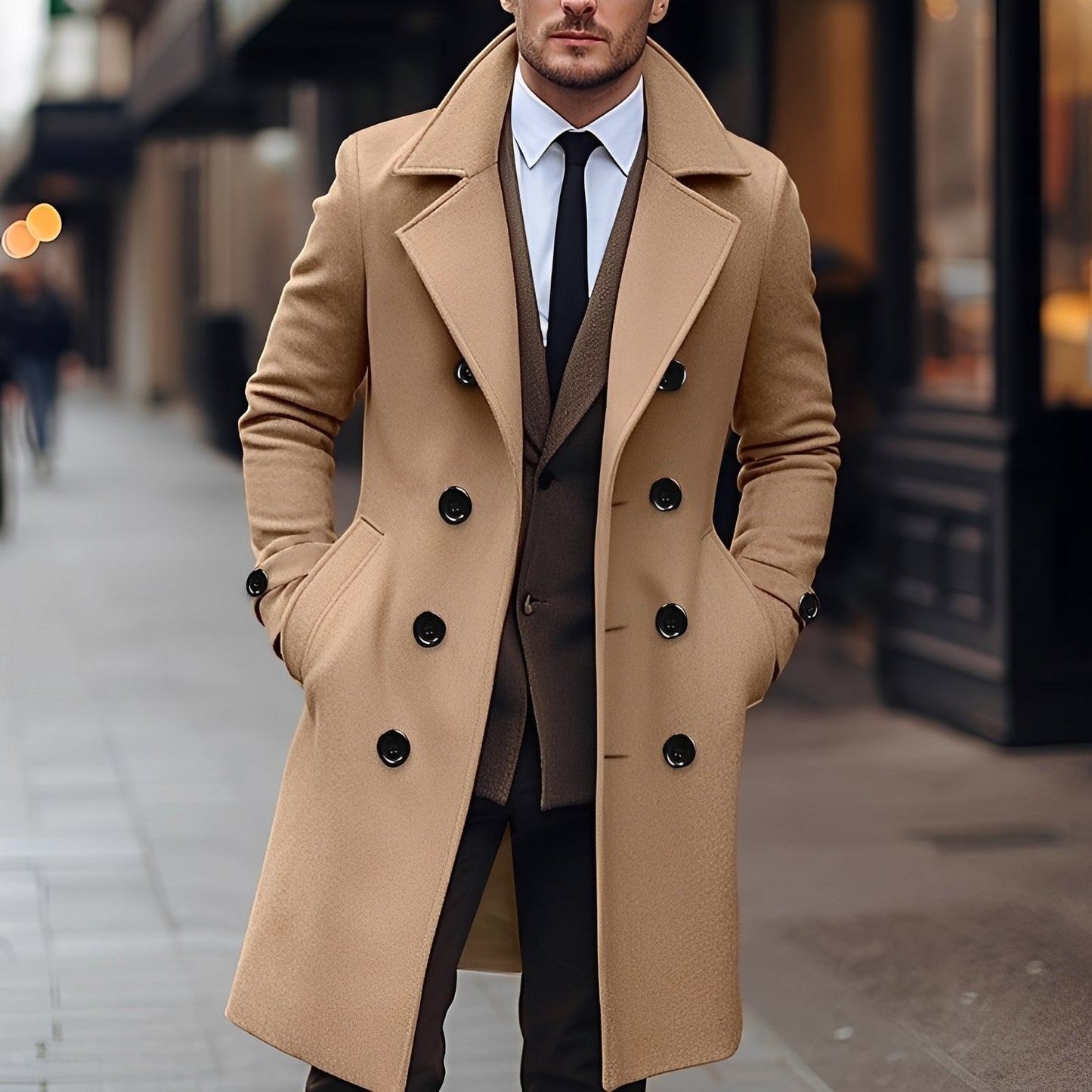 James - Elegancki dwurzędowy płaszcz z wełny dla mężczyzn