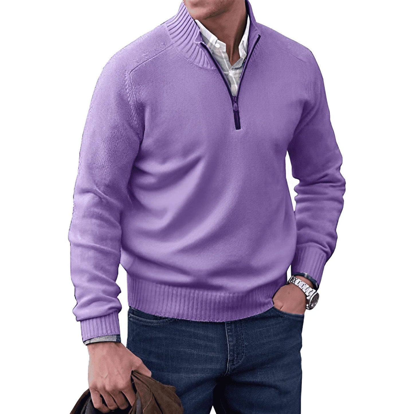 Męski Stylowy Sweter z Półzamkiem i Dzianiny