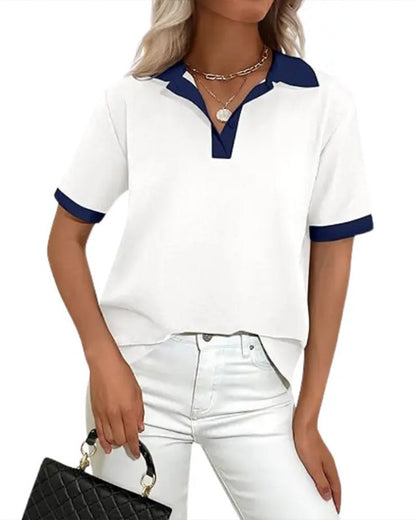 Damski T Shirt Polo Color Block Z Krótkim Rękawem