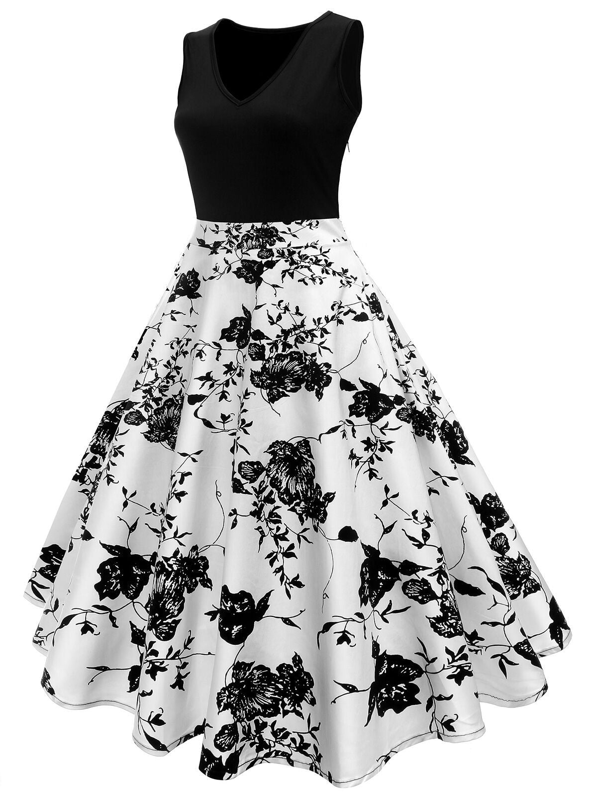 Wintage sukienka koktajlowa trapezowa w stylu pin-up z kwiatowym wzorem z lat 50.