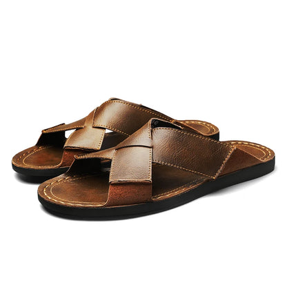 Męskie skórzane klapki typu slip-on z otwartym noskiem czarne brązowe