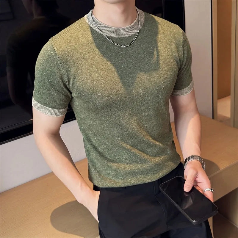 Męski T-shirt z Lyocellu i Lnu z Okrągłym Kołnierzem, Oddychający