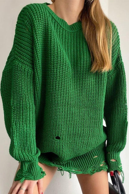 Oversizowy Sweter Z Golfem I Postrzępionym Dołem