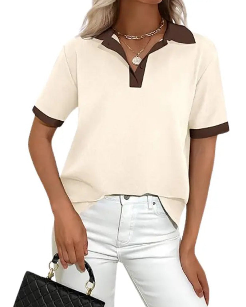 Damski T Shirt Polo Color Block Z Krótkim Rękawem
