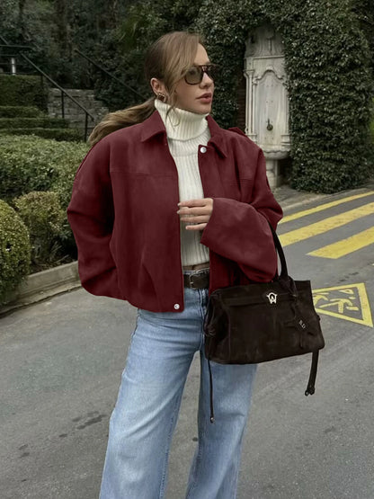 Damska luźna kurtka cargo z suwakiem i opadającymi ramionami, poliester