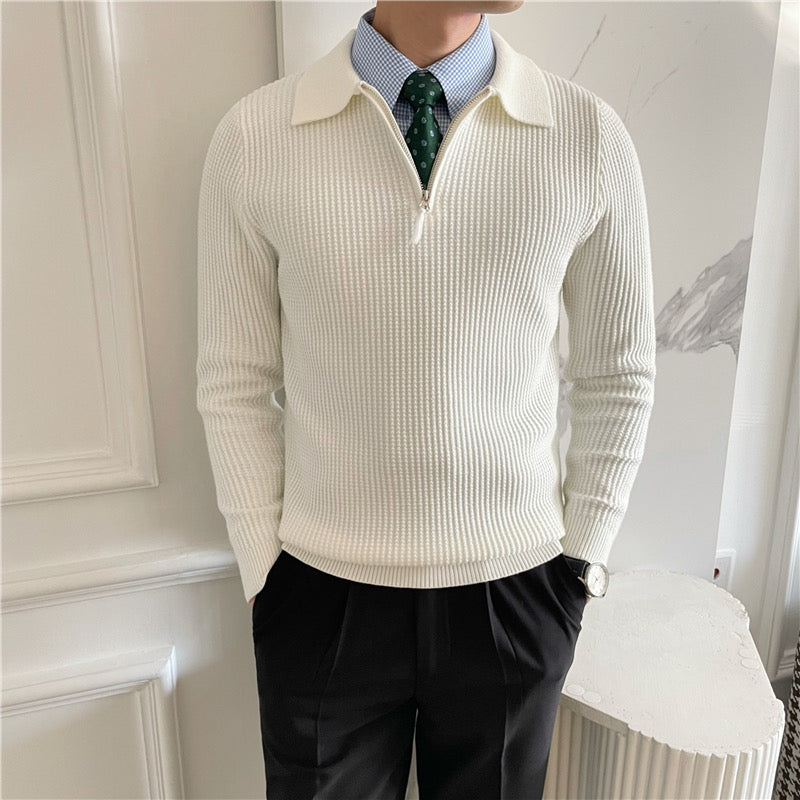 Męski sweter dzianinowy z półgolfem i zamkiem w stylizacji casual