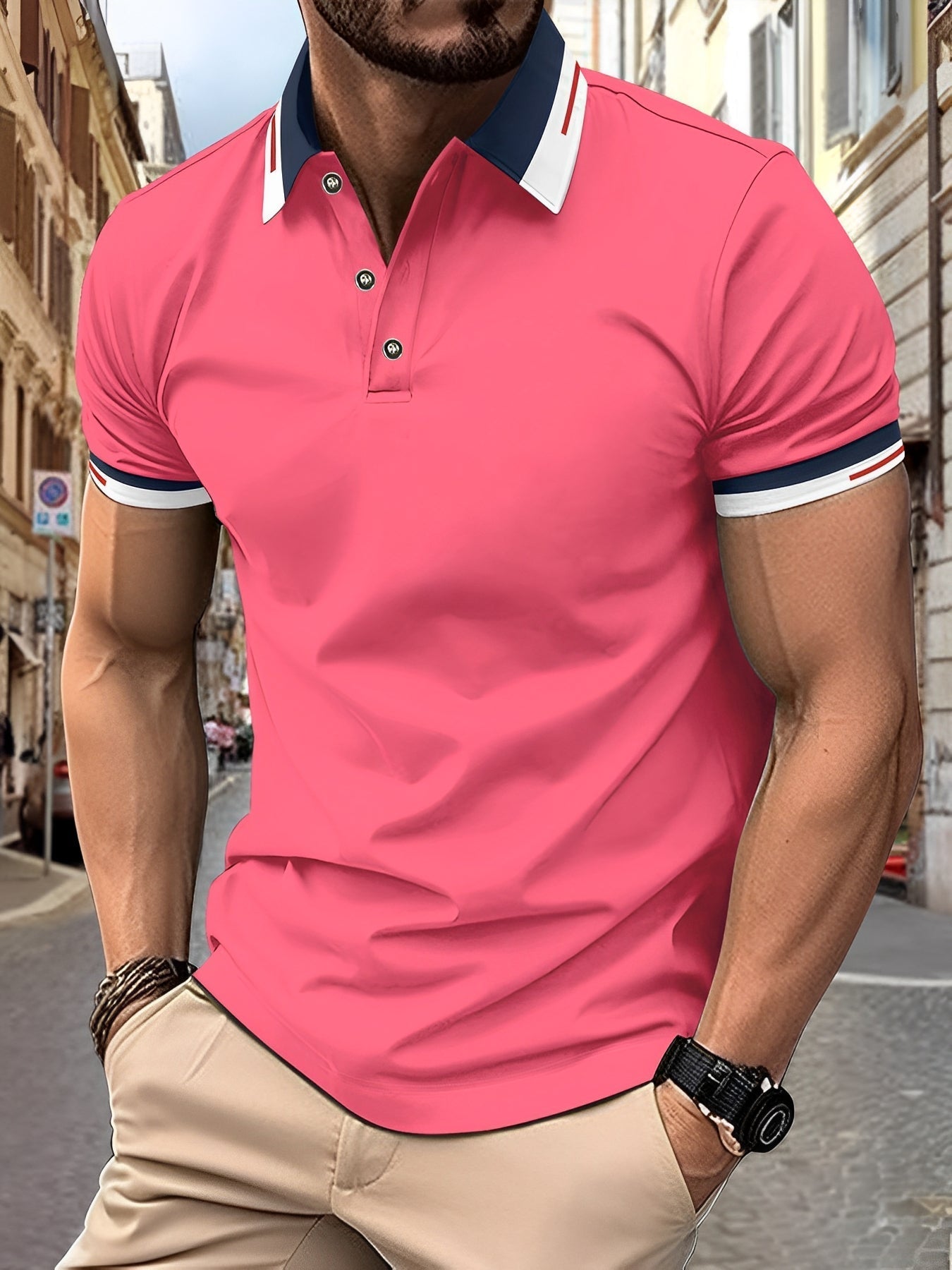 Matthew - Koszula polo prosta z guzikami dla mężczyzn
