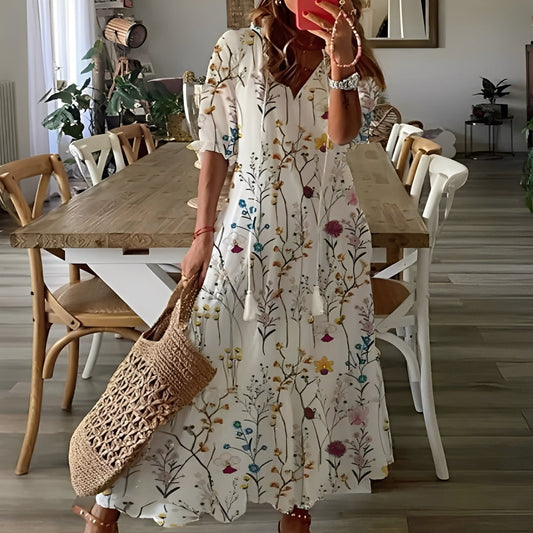 Domitille - Sukienka elegancka z dekoltem V luźna dla kobiet