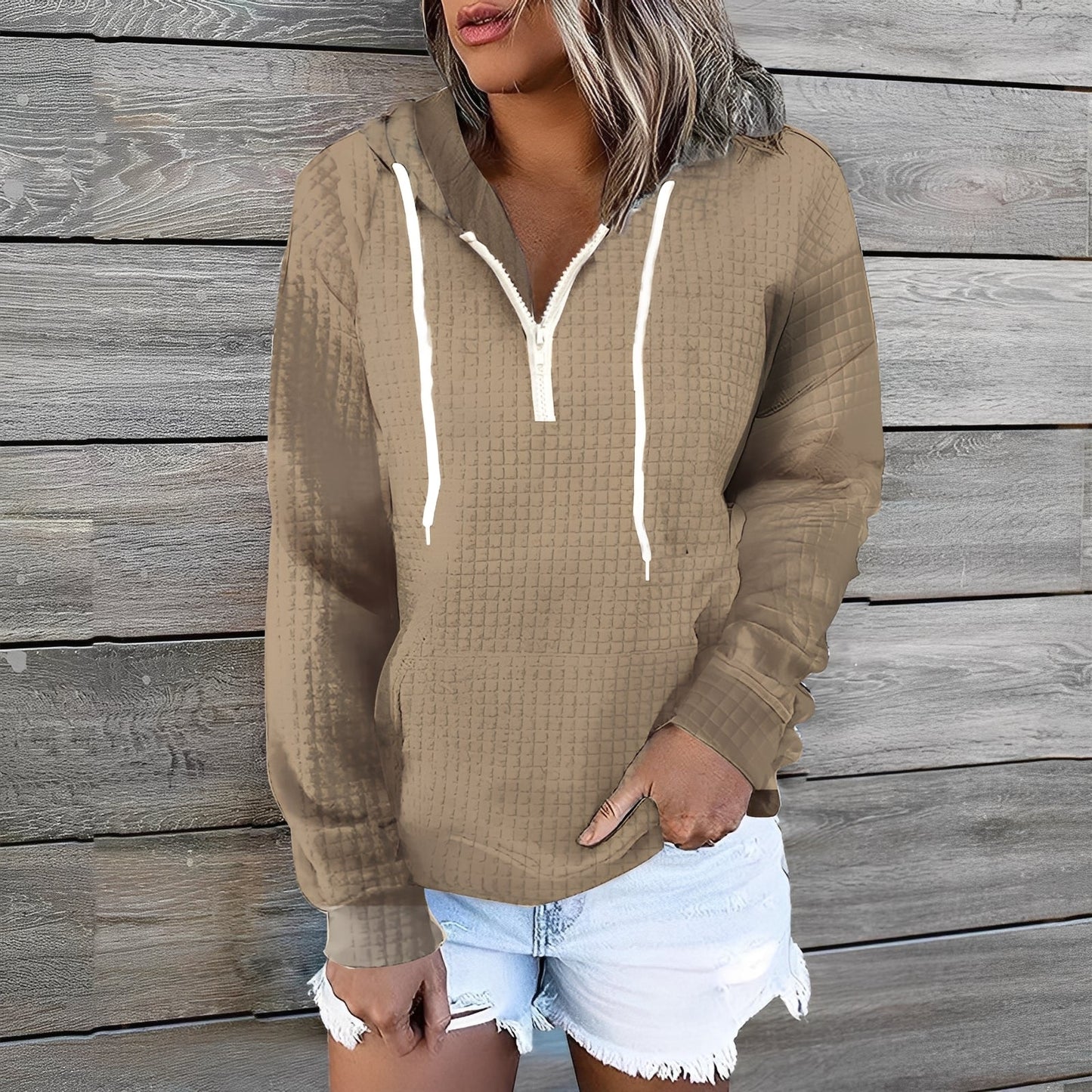 Amanda - Stylowy Waffel-Hoodie dla kobiet