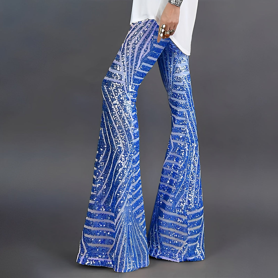 Charlita - Eleganckie rozkloszowane spodnie z cekinami dla kobiet