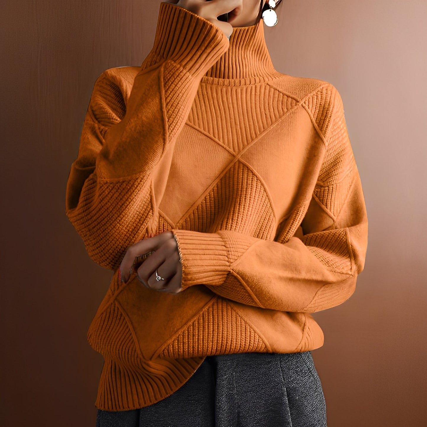 Mariette - Damski sweter oversize z golfem na zimę