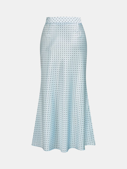 Satynowa spódnica maxi w kropki o dopasowanym syrenim kroju