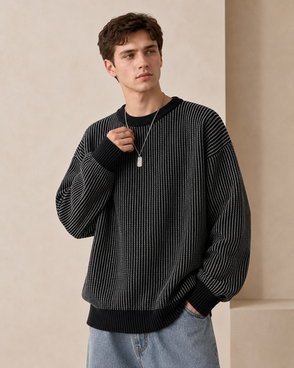 Sweter O Luźnym Kroju Z Teksturą W Paski