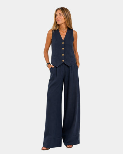 Zestaw: Marynarka z lnu na miarę i spodnie o szerokich nogawkach
