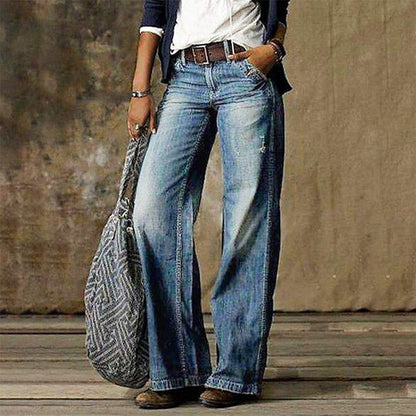 Damskie Jeansy Z Szeroką Nogawką Denim